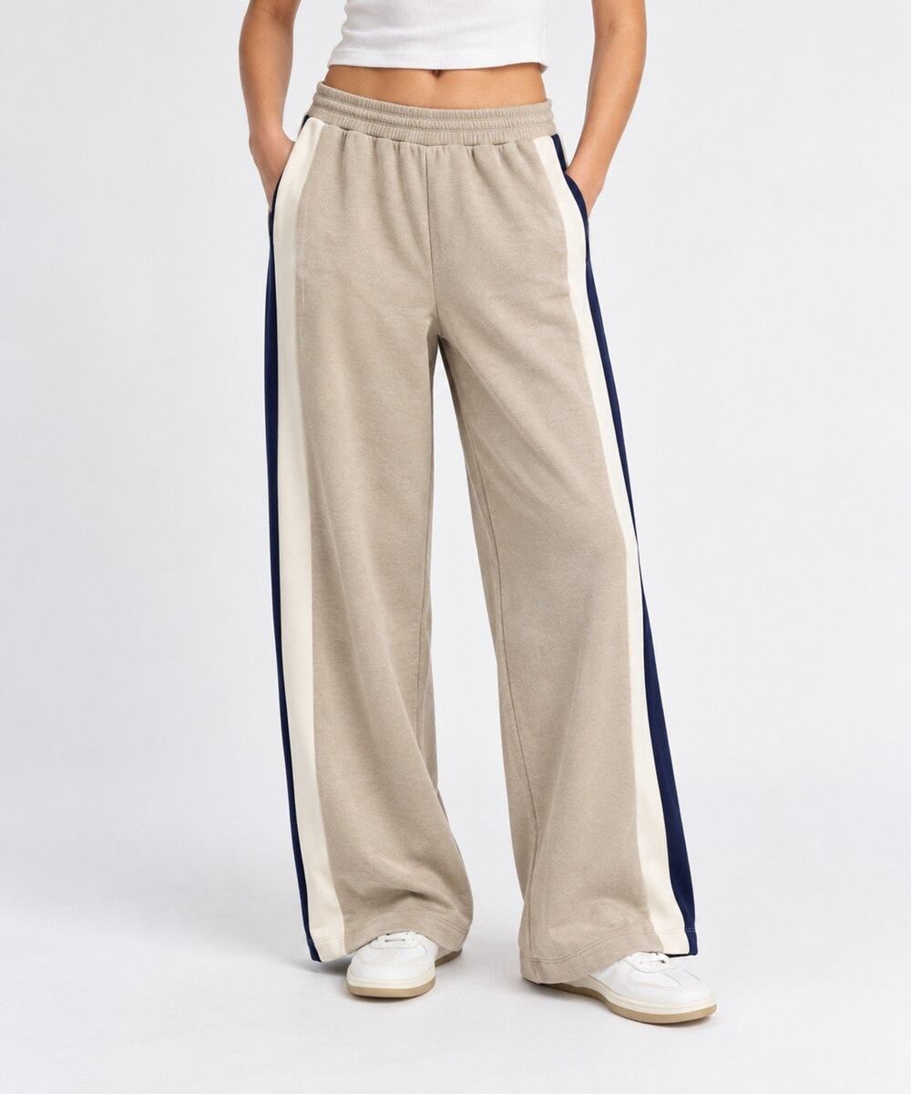 SPANX AirEssentials Colorblock Track Pants Women S Dark Cacao Navy Wide Leg